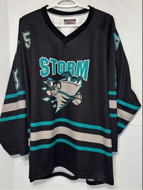 Storm Men's L Black Teal Hockey Jersey Kobe Sportswear